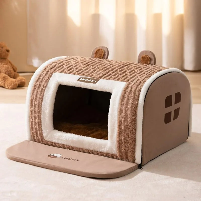 Autumn and Winter Dog Three-dimensional Bear Curved House Small Dog Schnauzer Than Bear Kennel Warm and Thicker Pet Nest