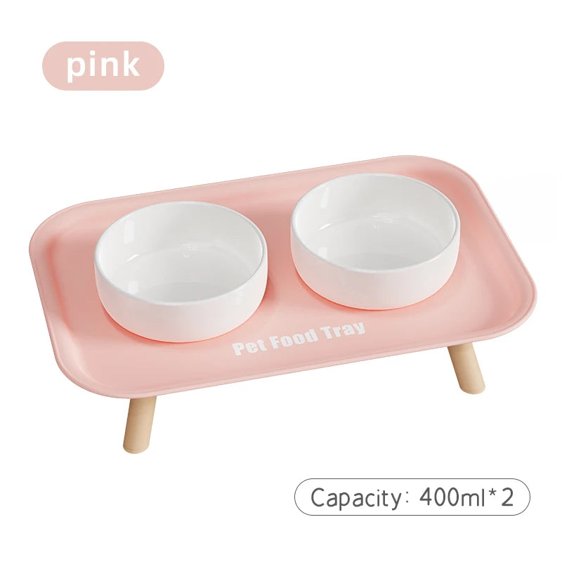 A Colorful Dopamine Pet Double Bowl Fashion Feeding Large Capacity Stainless Steel Dog Bowl Drinking Water Neck Cat Double Bowl