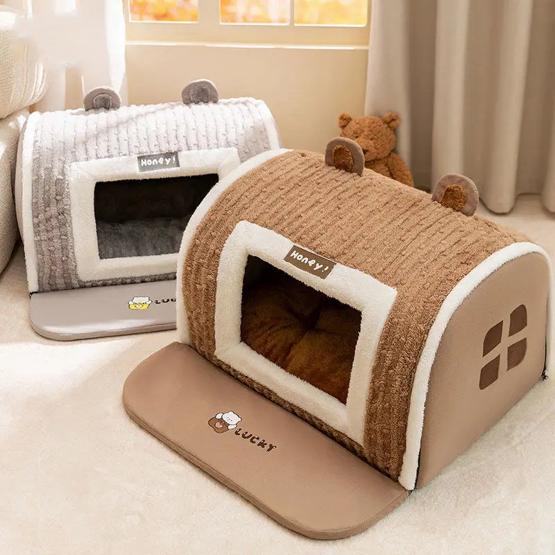 Autumn and Winter Dog Three-dimensional Bear Curved House Small Dog Schnauzer Than Bear Kennel Warm and Thicker Pet Nest