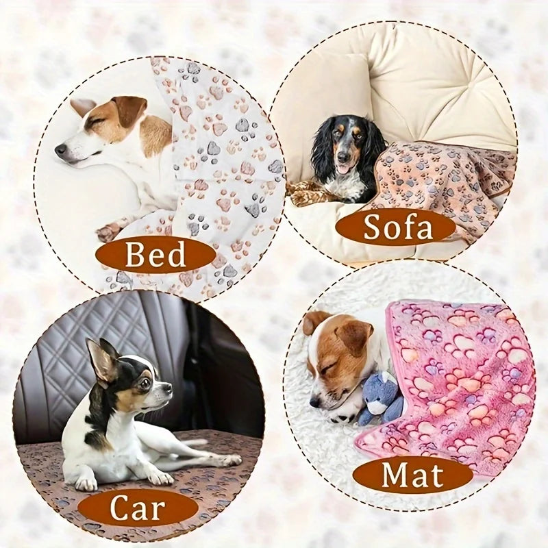 1 Pack Pet Dog Footprint Pattern Blanket Coral Fleece Warm And Comfortable Blanket