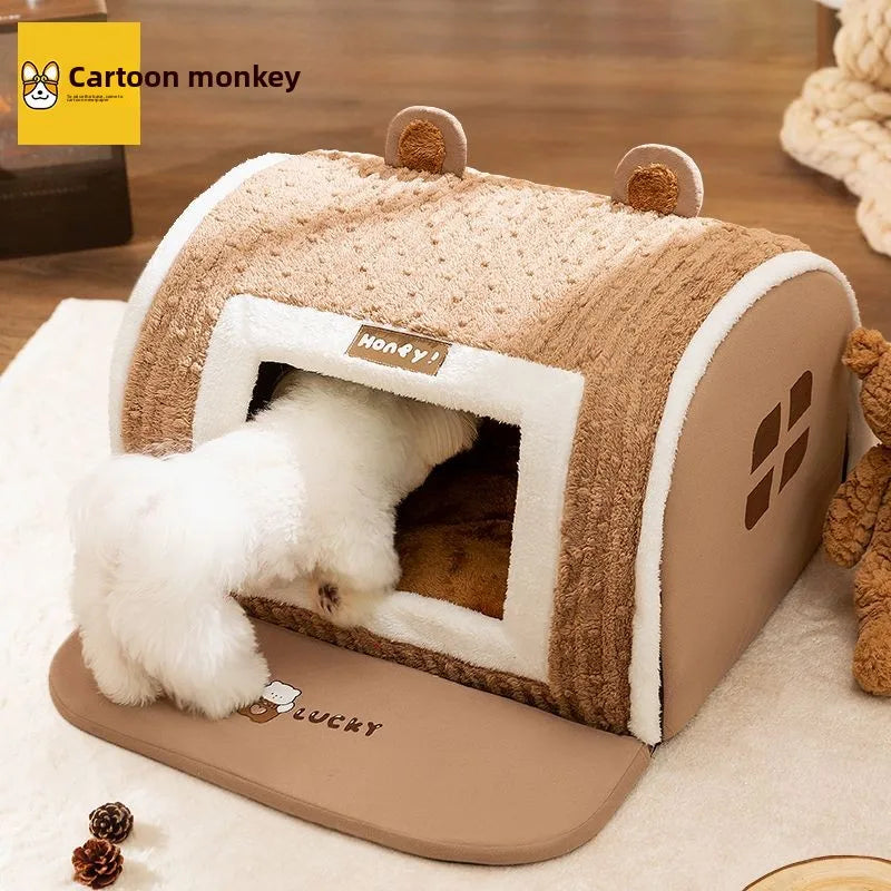 Autumn and Winter Dog Three-dimensional Bear Curved House Small Dog Schnauzer Than Bear Kennel Warm and Thicker Pet Nest
