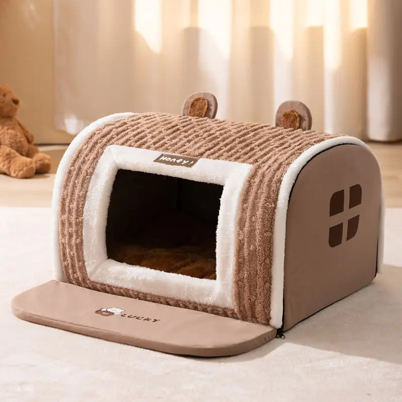 Autumn and Winter Dog Three-dimensional Bear Curved House Small Dog Schnauzer Than Bear Kennel Warm and Thicker Pet Nest