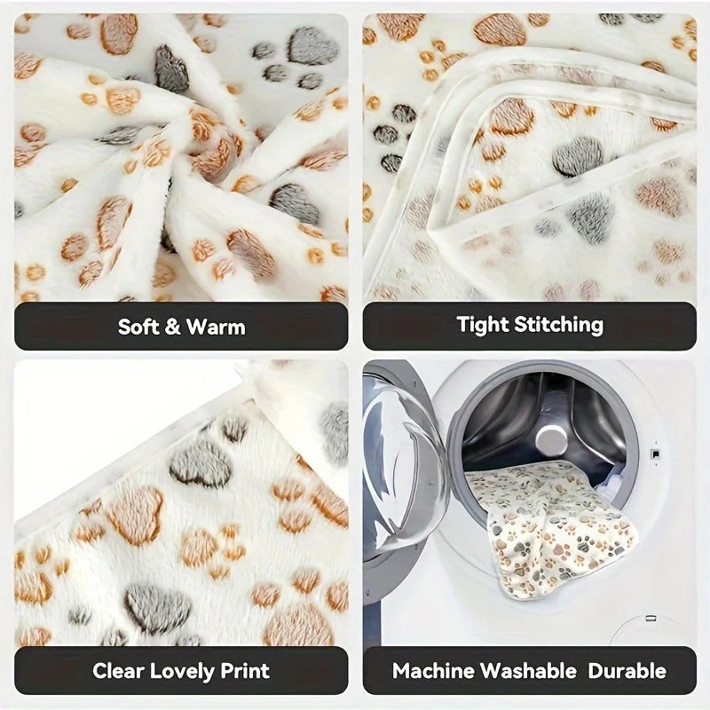 1 Pack Pet Dog Footprint Pattern Blanket Coral Fleece Warm And Comfortable Blanket
