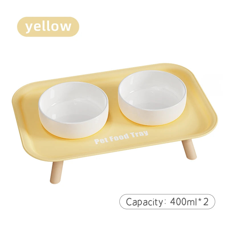 A Colorful Dopamine Pet Double Bowl Fashion Feeding Large Capacity Stainless Steel Dog Bowl Drinking Water Neck Cat Double Bowl